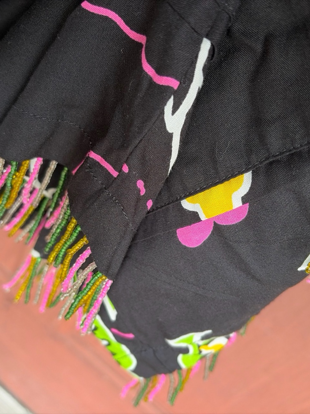 Vintage 3 Piece Set with Cocktail Print and Fringe Beads - Picture 5 of 9